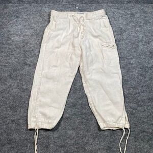 George & Martha White 100% Linen Cargo Cropped Pants Womens Large Drawstring Hem